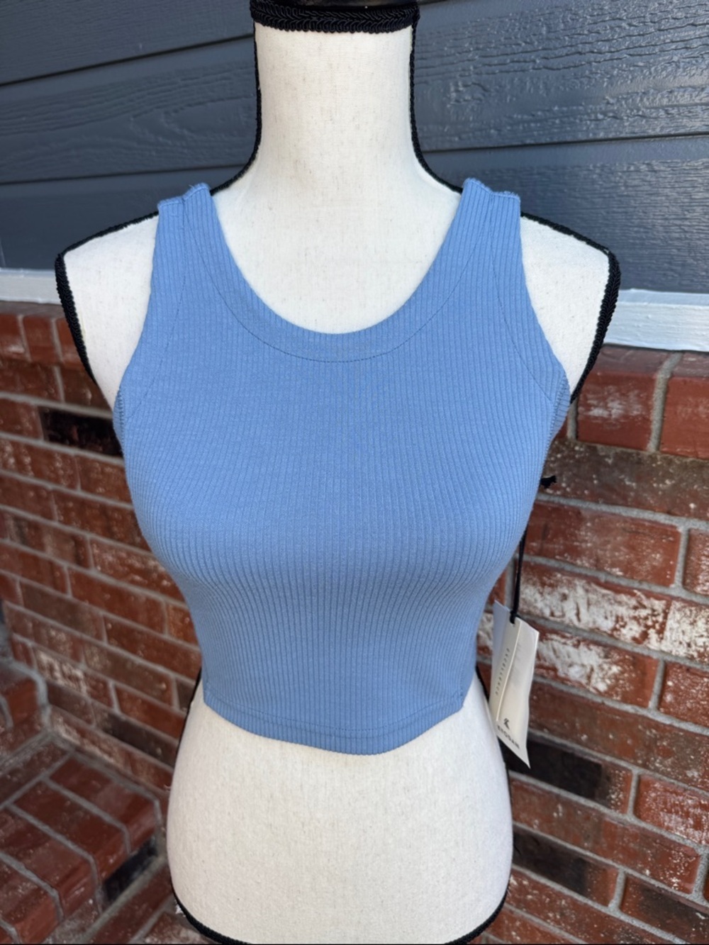 Kyodan Blue Ribbed Seamless Crop Tank Top XS Workout Yoga Cleangirl Active